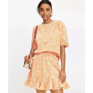 Loft Garden Embroidered Open Back Puff Sleeve Blouse Godet Skirt Medium